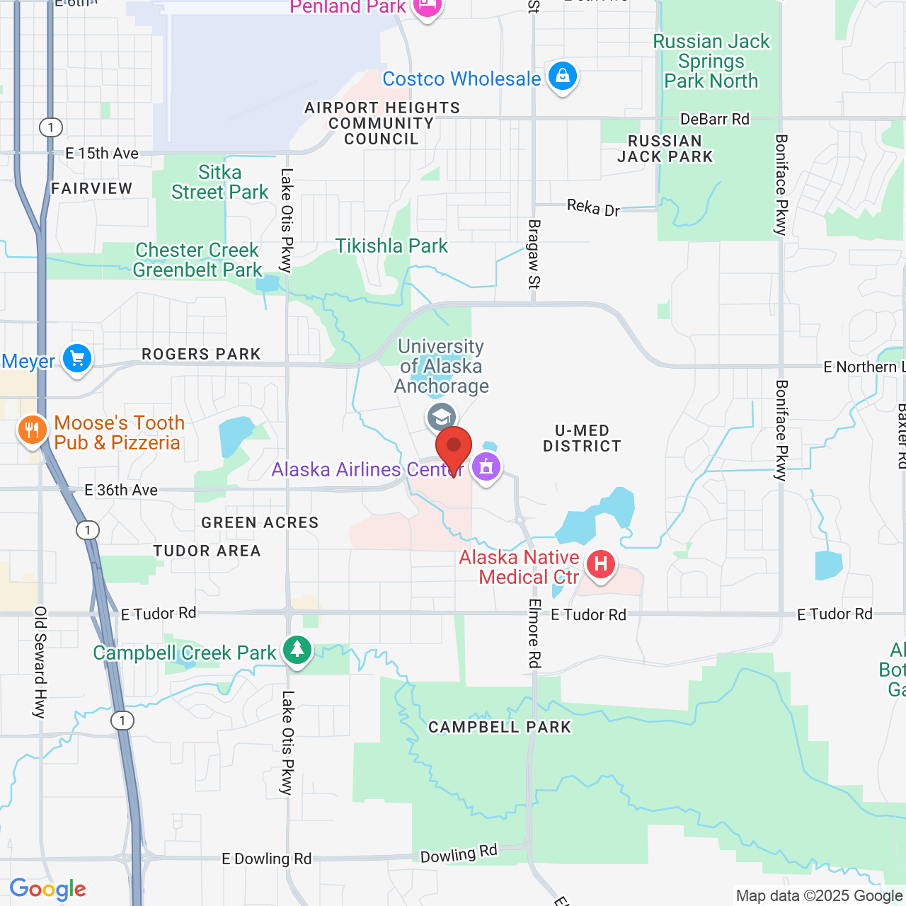 Google map image of our location in 3340 Providence Dr Anchorage, AK