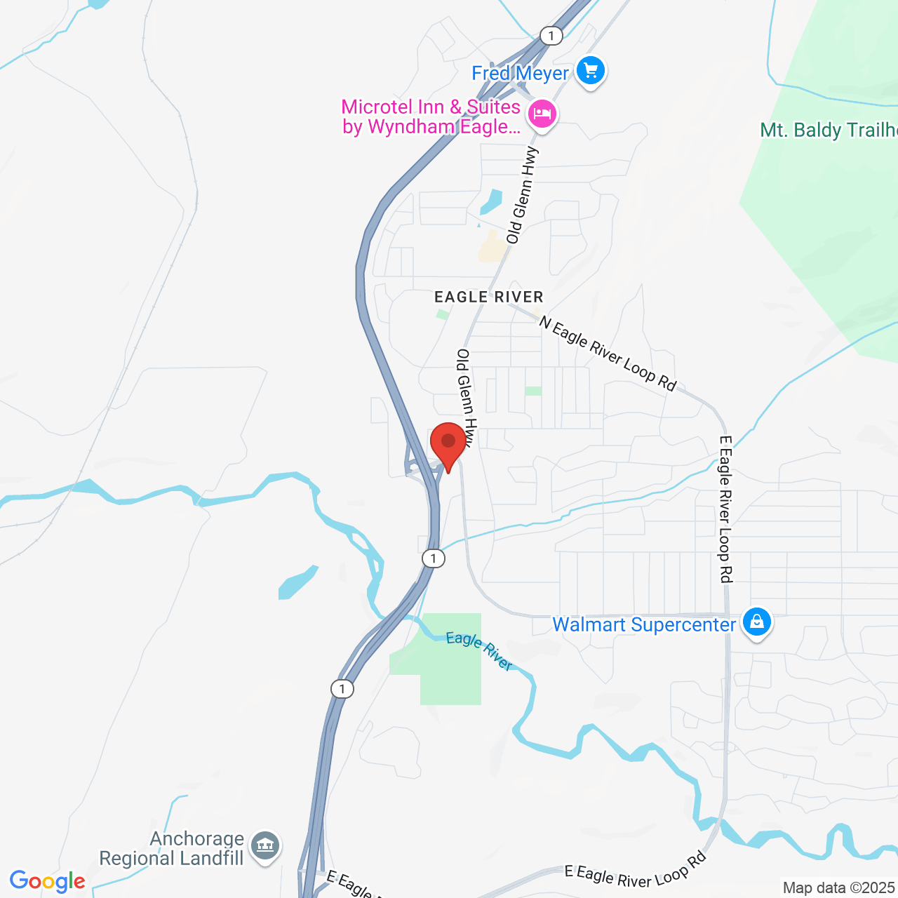 Google map image of our location in 10928 Eagle River Rd Eagle River, AK